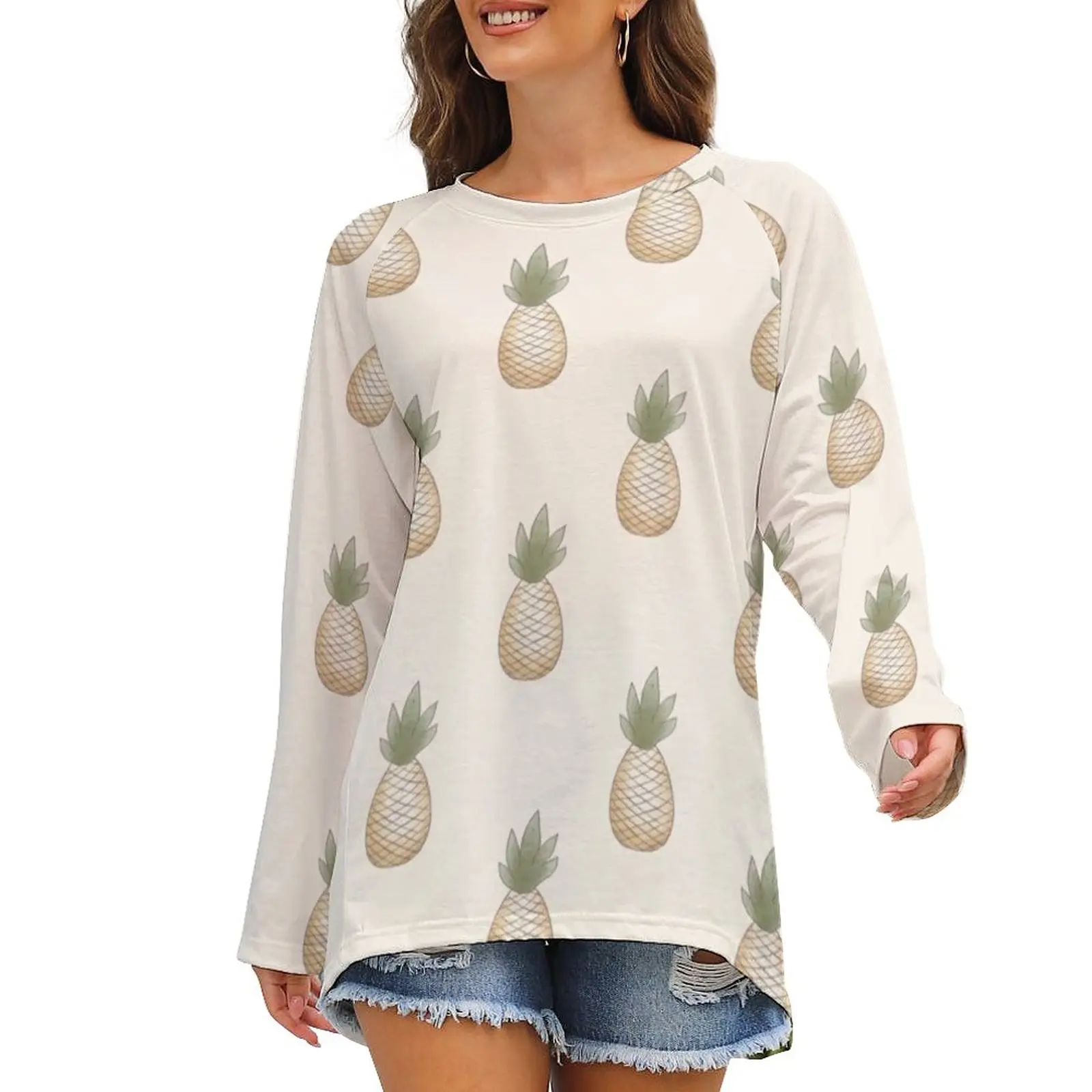 

Футболка с принтом ананаса в уличном стиле, Женская Милая футболка большого размера