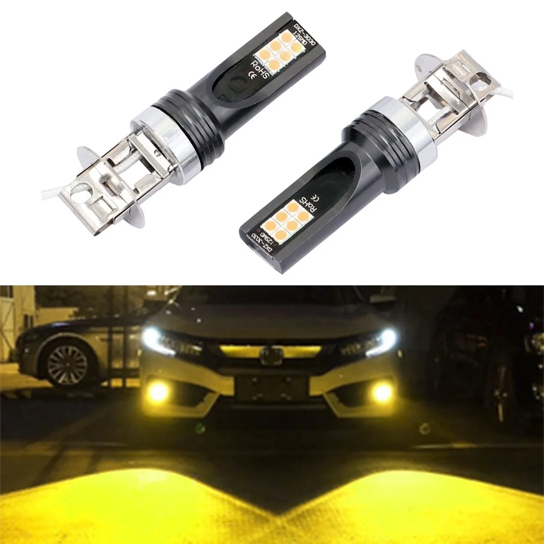 

2 PCS H3 DC12V-24V / 12W / 3000K / 800LM 12LEDs SMD-3030 Car LED Fog Light (Yellow Light)