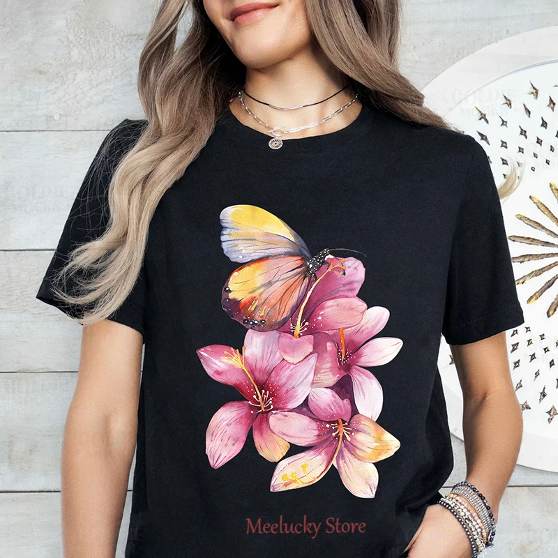 Женский свободный летний топ с рисунком цветка лилии Повседневная и