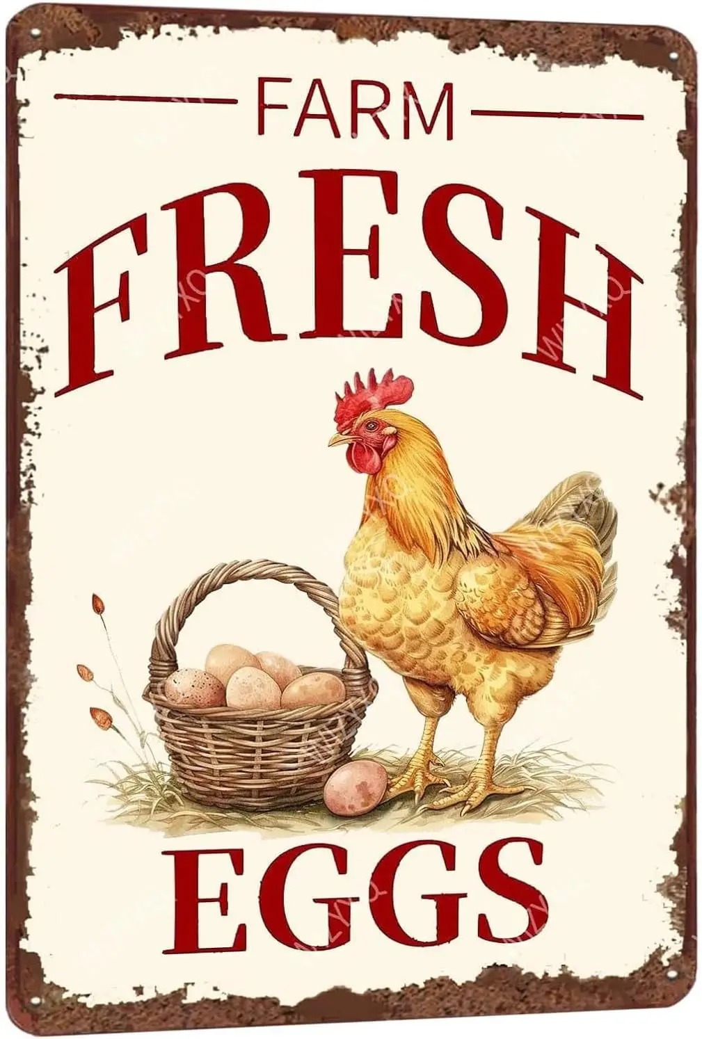 Metl Sgns Frm Fresh Eggs Chcken Sgn Vntge lumnum для Frmhoe Coop Wll Decor 12x8 nch