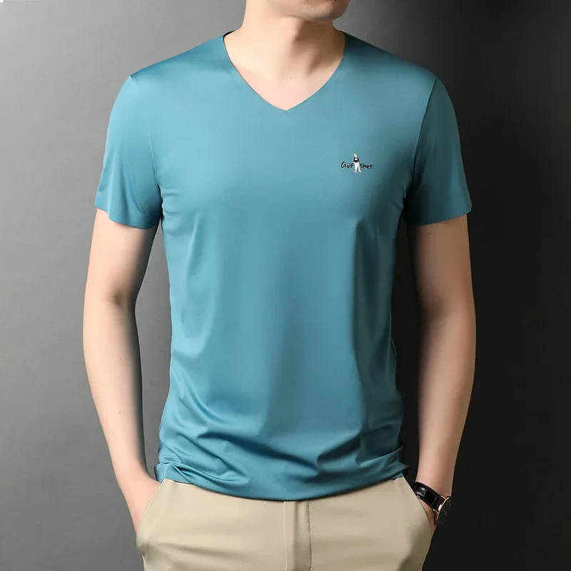 Футболка мужская с коротким рукавом и V-образным вырезом модный топ из вискозы