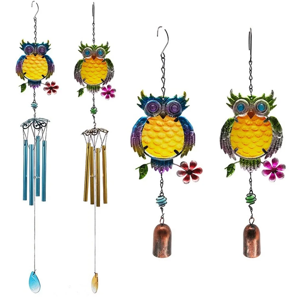 

Lovely Owl Flower Strigiformes Bird Animal Bell Pendant Metal Glass Wind Chimes Lound Sound Rainbow Yard Garden Hanging Ornament