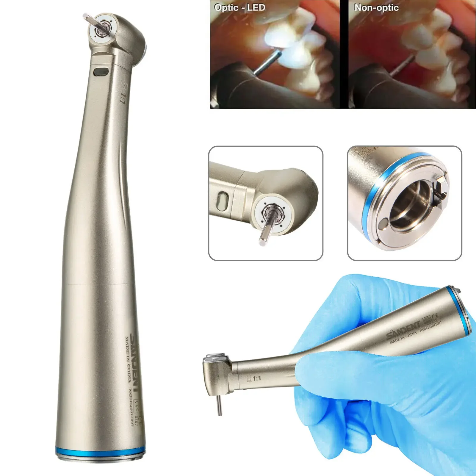 Стоматологический светодиодный светильник оптоволоконный наконечник 1:1 CONTRA ANGLE