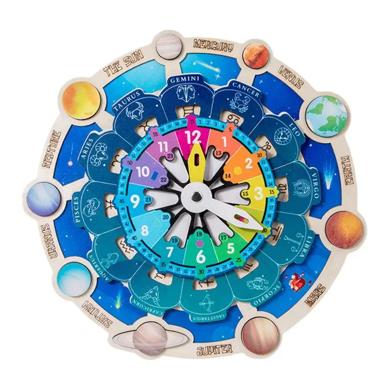 

Wooden Learning Clock Planetary Constellation Telling Time Clock Talking Learn for Tell Time Constellation Matching Board Kids
