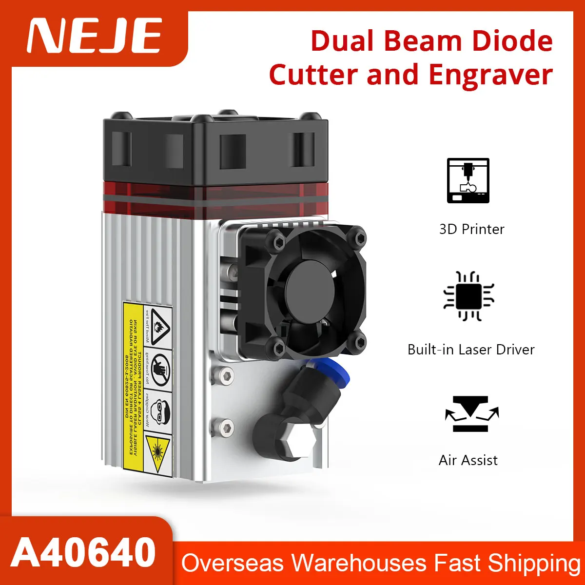 2022 NEJE 3 A40640 Laser Module Metel Nozzle CARVING AND CUTTING - 2 X BEAM - 12W OUTPUT - WIDELY APPLIED enlarge