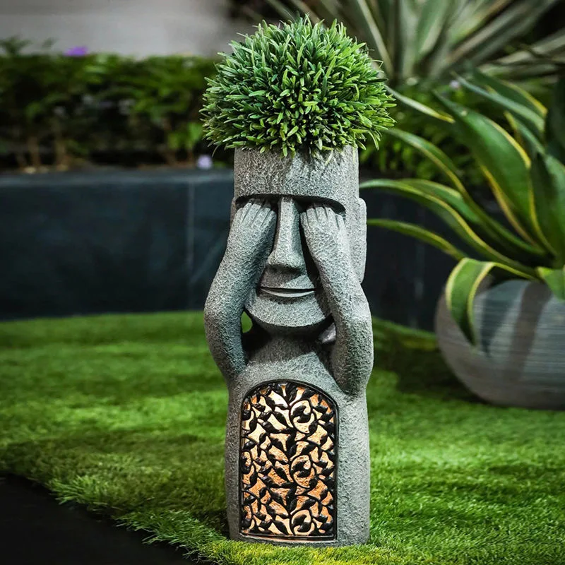 

25Cm See Hear Speak No Evil Garden Statue Vase Easter Island Statue Resin Sculpture Vase Statue Outdoor Home Decor Figurine