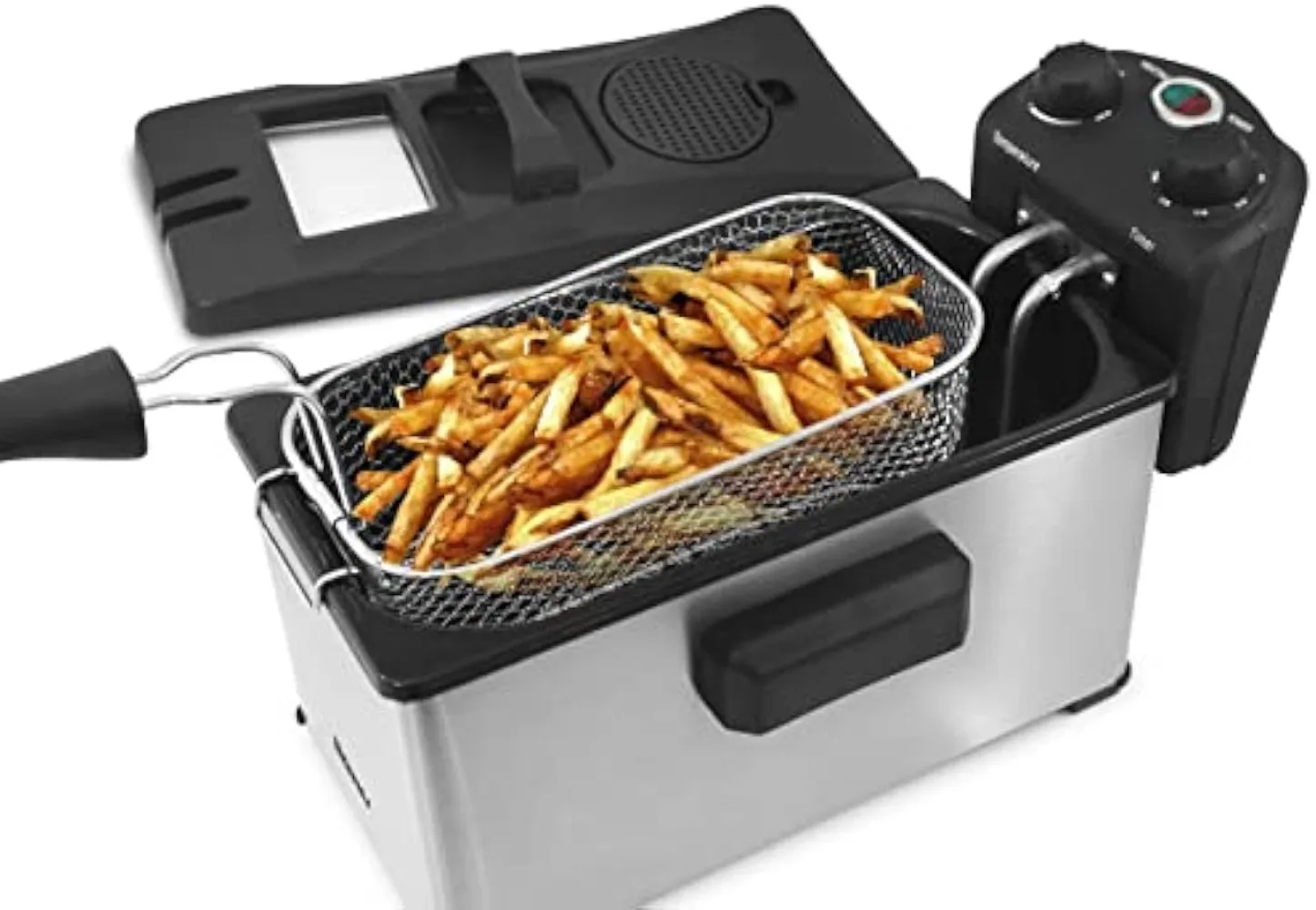 

Elite Gourmet EDF-3500# Electric Immersion Deep Fryer. Removable Basket, Timer Control Adjustable Temperature