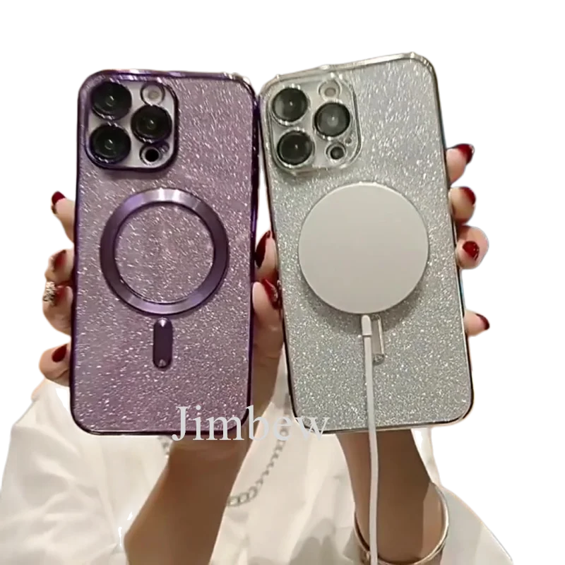 

Luxury Plating For Magsafe Magnetic Wireless Charge Case For iPhone 14 13 12 Pro Max Plus Gradient Glitter Lens Protector Cover