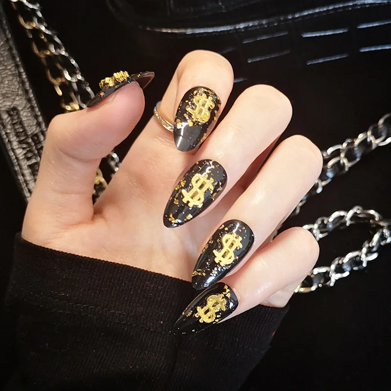 

Luxurious Fake Nails Art Tips Press on Nails golden dollar Design for Extensionfake Nails with Glue Stickers Reusable Set