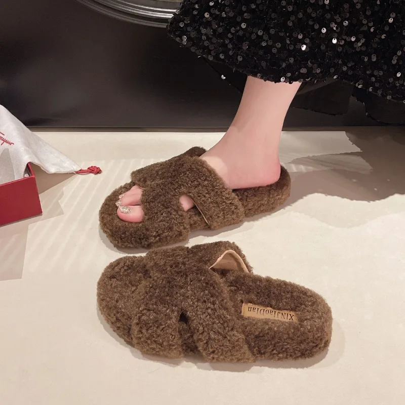 Роскошные новые женские меховые туфли на высоком каблуке уличная универсальная