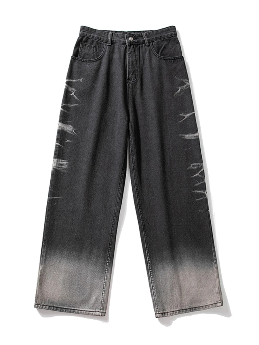 European and American Men's New Gradient Jeans Men's Trend American Loose Straight Paint Wide Leg Pants Streetwear Men Clothing