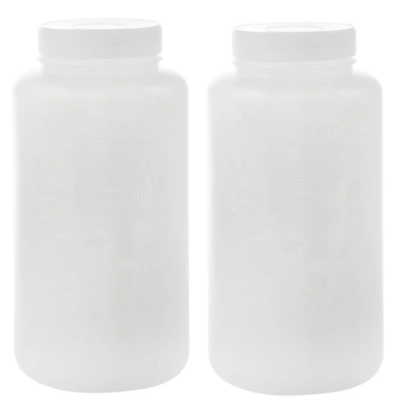 

2X 1000ML Clear White Lab Double Cap Leakproof Plastic Widemouth Bottle
