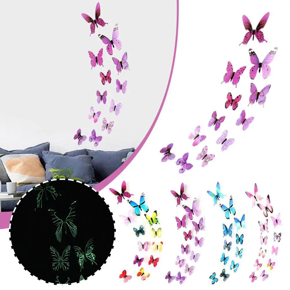 

Luminous Butterfly Wall Stickers 3D Colorful Butterflies Glowing Wall Decals Wallpaper For Bedroom Living Room Home Decoration