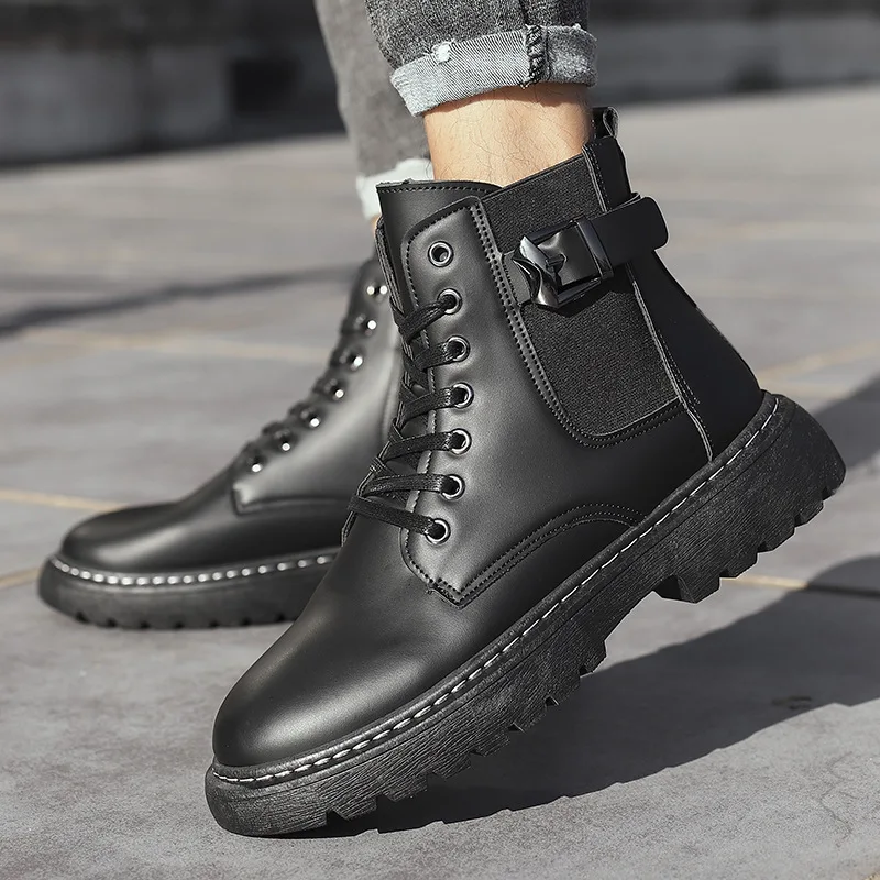 

Демисезонные мужские Ботинки Martin в британском стиле, высокие кожаные ботинки, модные ботинки, черные мужские защитные ботинки из натуральн...