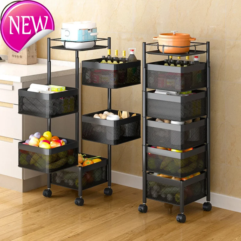 

Metal Rotating Kitchen Storage Baskets Kitchen Organizer for Fruit Vegetable Storage Kitchen Accessories Floor Shelf