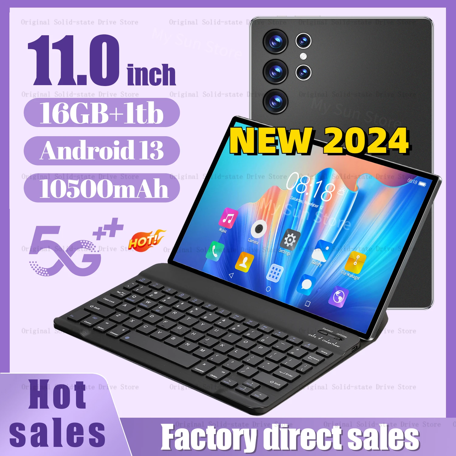 

Tablet PC 10.1inch Android 13.0 16GB RAM, 512GB ROM, Wi-Fi, Google Play, GPS Dual SIM, Calling With Keyboard, Global Edition