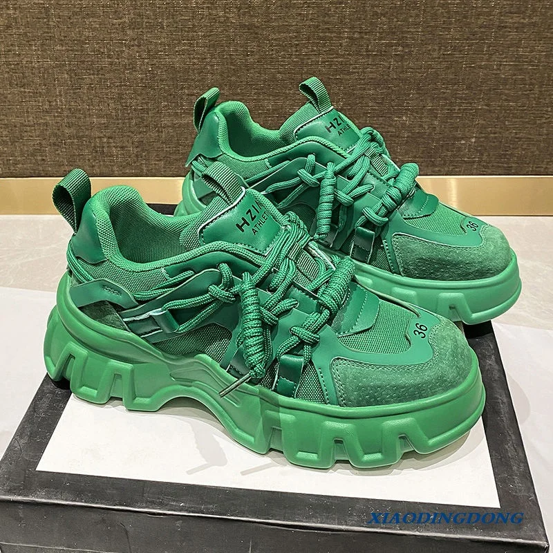 

Solid Green Black White Women Shoes New Fashion Designer Women's Chunky Sneakers Trendy Girls Casual Sport Shoes Woman