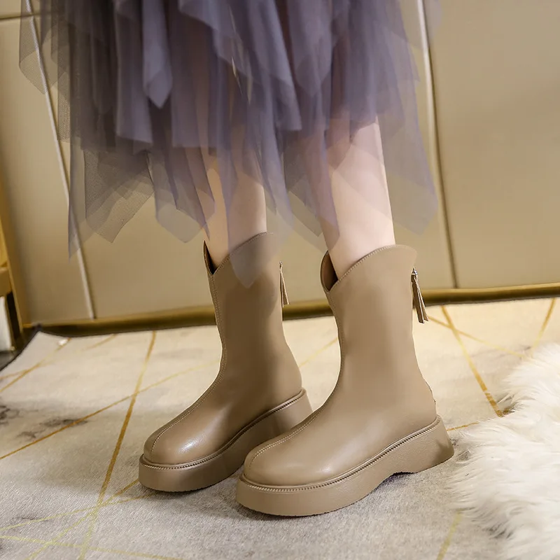 

Женские ботинки с круглым носком, осенне-зимняя обувь на молнии, резиновая обувь в стиле "Лолита", средней длины, до середины икры, на каблуке-...