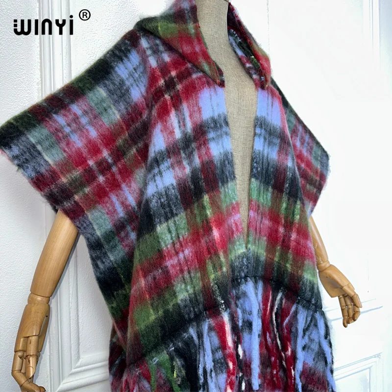 WINYI Африканское пальто с капюшоном для женщин клетчатый принт зимний кардиган