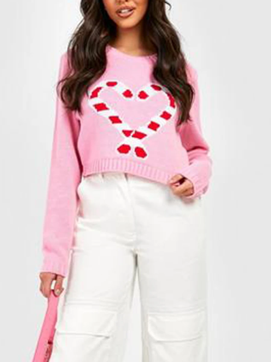 Новые модные женские рождественские свитера с длинным рукавом и круглым вырезом