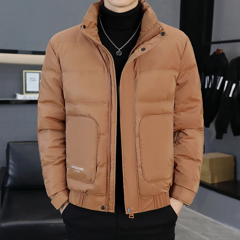 Top Grade Casual White Duck Down Jacket Men's Warm Puffer Coats Winter Solid Stand Collar Thick Parka Waterproof Down Clothing