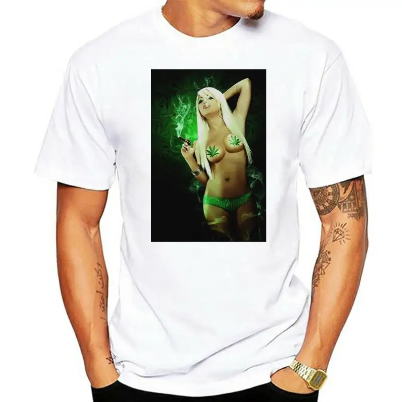 

Мужская футболка с изображением девушки-марихуаны, дизайнерская летняя футболка с коротким рукавом, классическая женская футболка