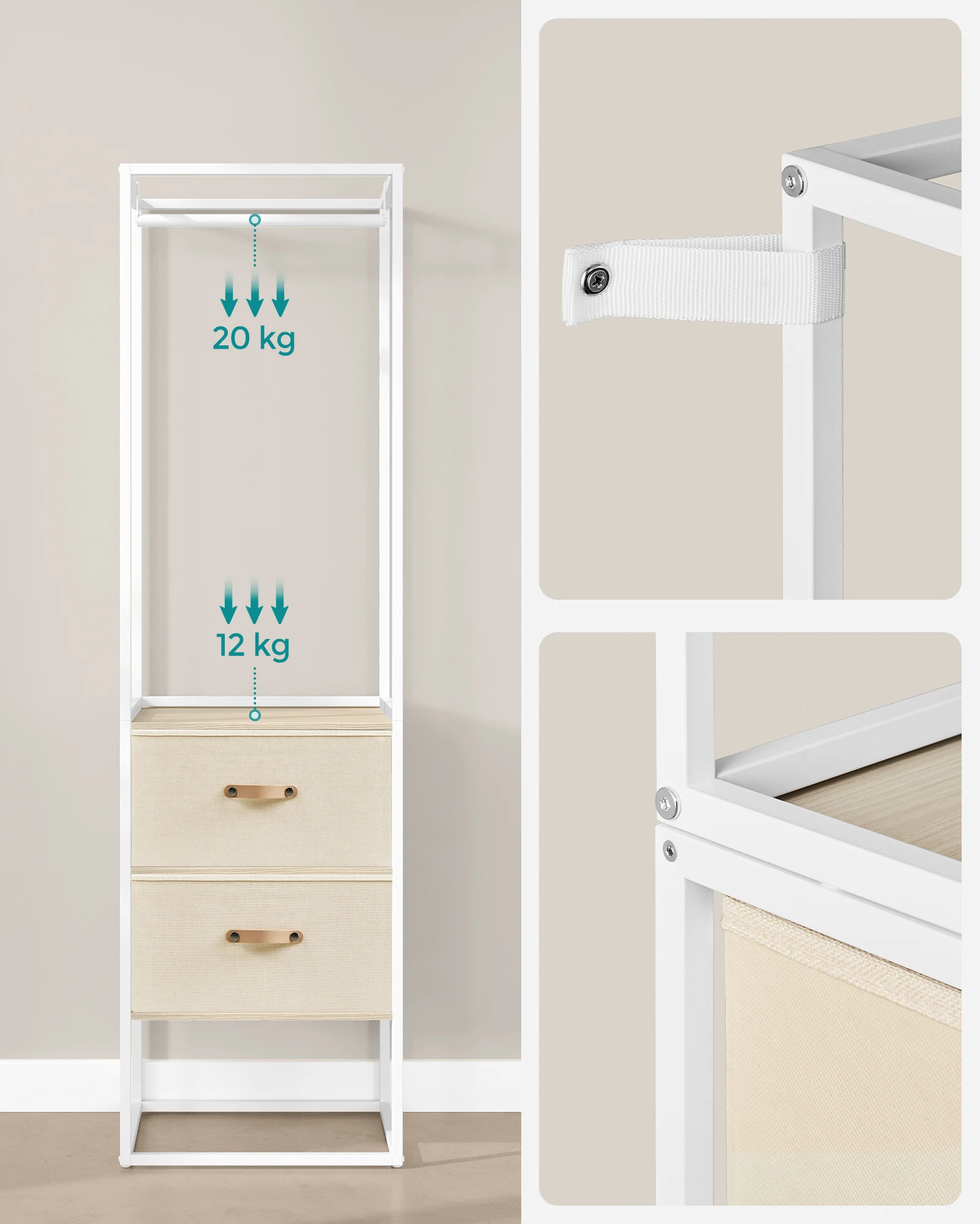 SONGMICS простая сборка металлическая вешалка для одежды с полками спальни