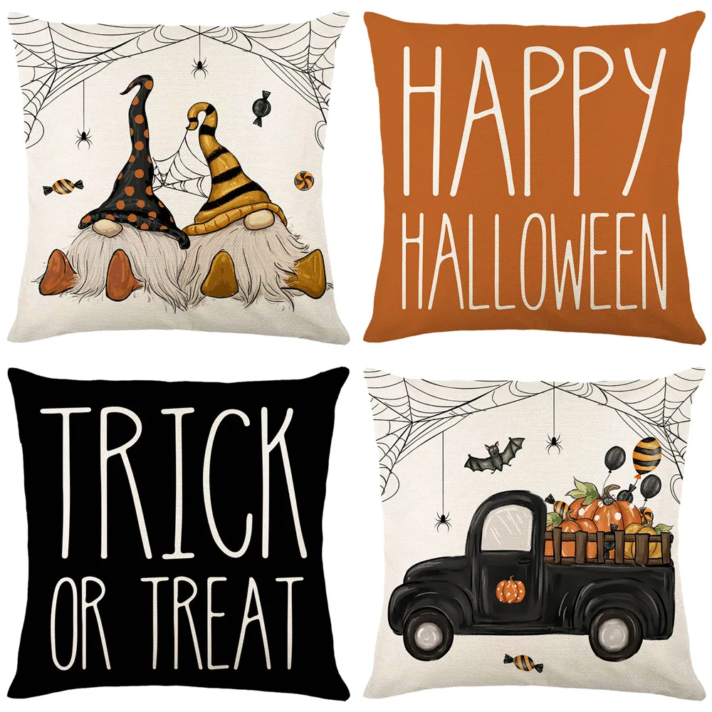 

Halloween Decorations Pillows Cushion Cover 18x18 Inches Linen Pillowcase Trick or Treat Cute Gnomes Pillow Cover For Couch