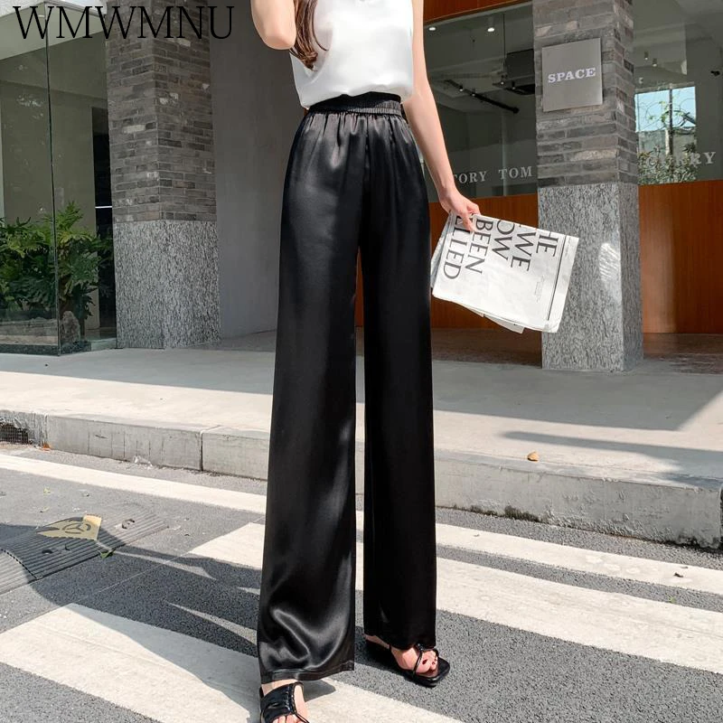 

Women 80 KG Mujer Satin Luxury Wide Leg Pants Summer Lightweight Loose Capris Elegant Korean Fashion Streetwear Casual Trousers