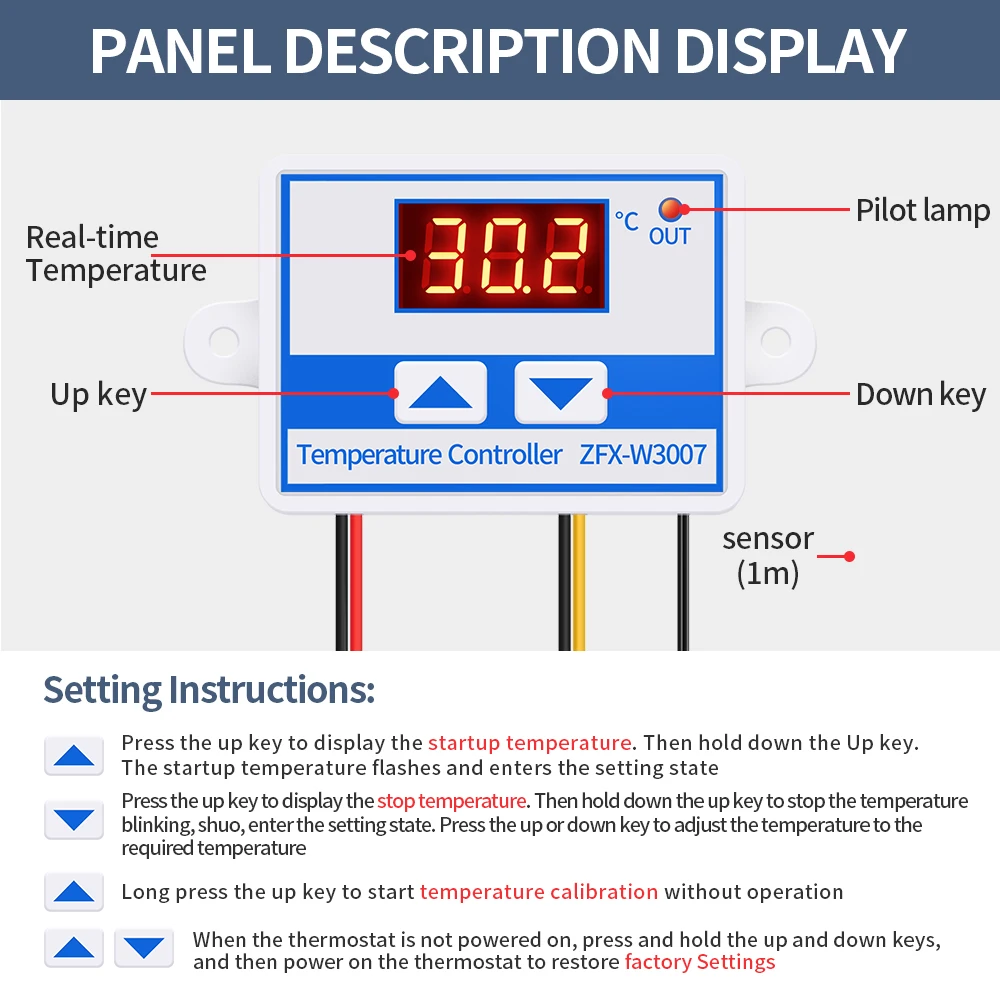Высокоточный Термостат W3007 12 В Постоянного Тока 300 Вт