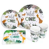 jungle animals disposable tableware jungle wild one decor safari party supplies 1st birthday party decoration kids baby shower