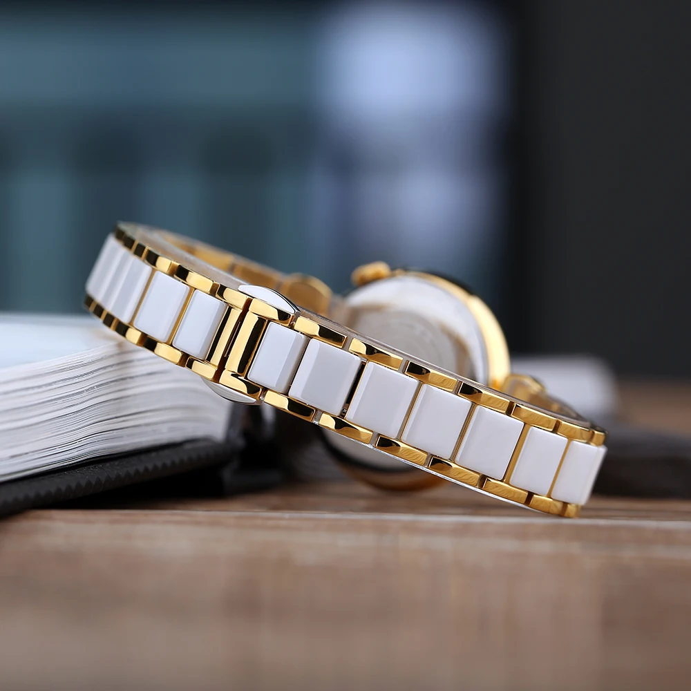 Berny Lady Quartz Watch Woman Ceramic Bracelet Butterfly Buckle Waterproof Stainless Steel Watches Fashion Relogio Feminino Gift