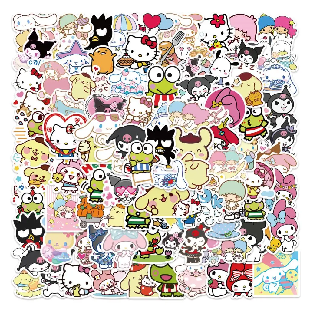 Sanrio-pegatina de dibujos animados Kawaii Kuromi My Melody para álbum de recortes, papelería impermeable para portátil, regalo para niños, 10/50/100 piezas