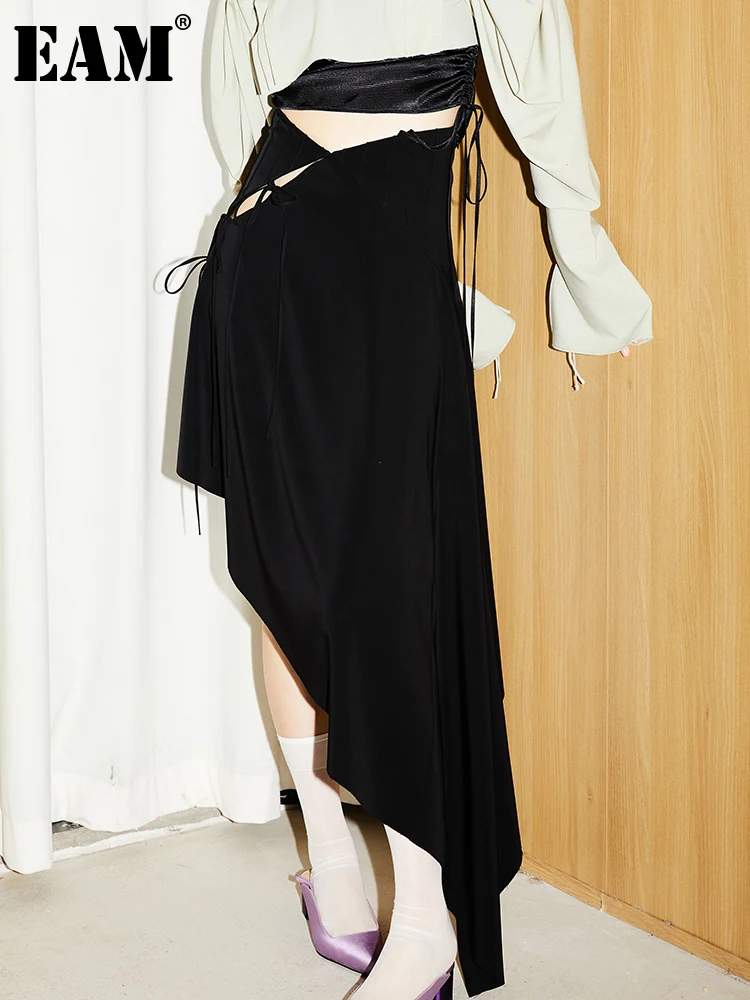 

[EAM] черная Асимметричная длинная облегающая юбка с высокой талией, женская модная юбка, новинка, весна-осень 2022, 1DF0042