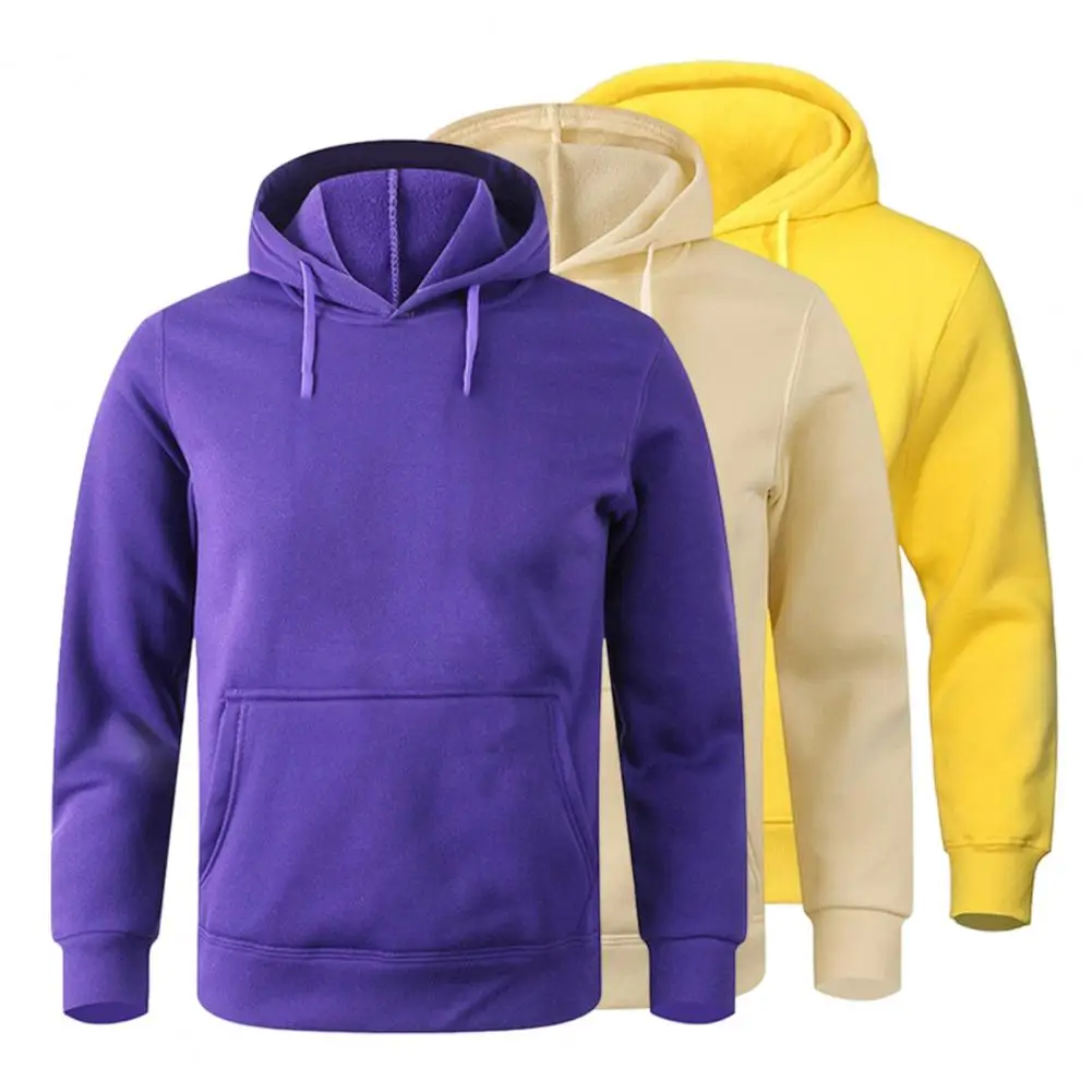 

Men hooded Sweatshirt Solid Color Long Sleeve Casual Hoodie Drawstring Front Pocket Pullover Hoodie Streetwear