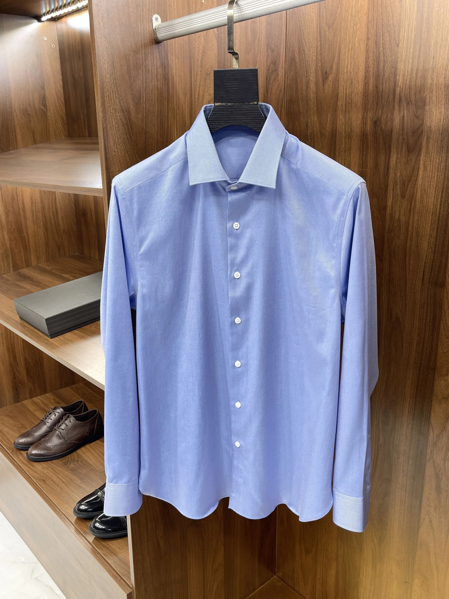 

Luxury Shirts Anti-Wrinkle Elasticity Slim Fit Men Dress Tops Spring Casual Long Sleeve Shirt Blue Male Social Formal