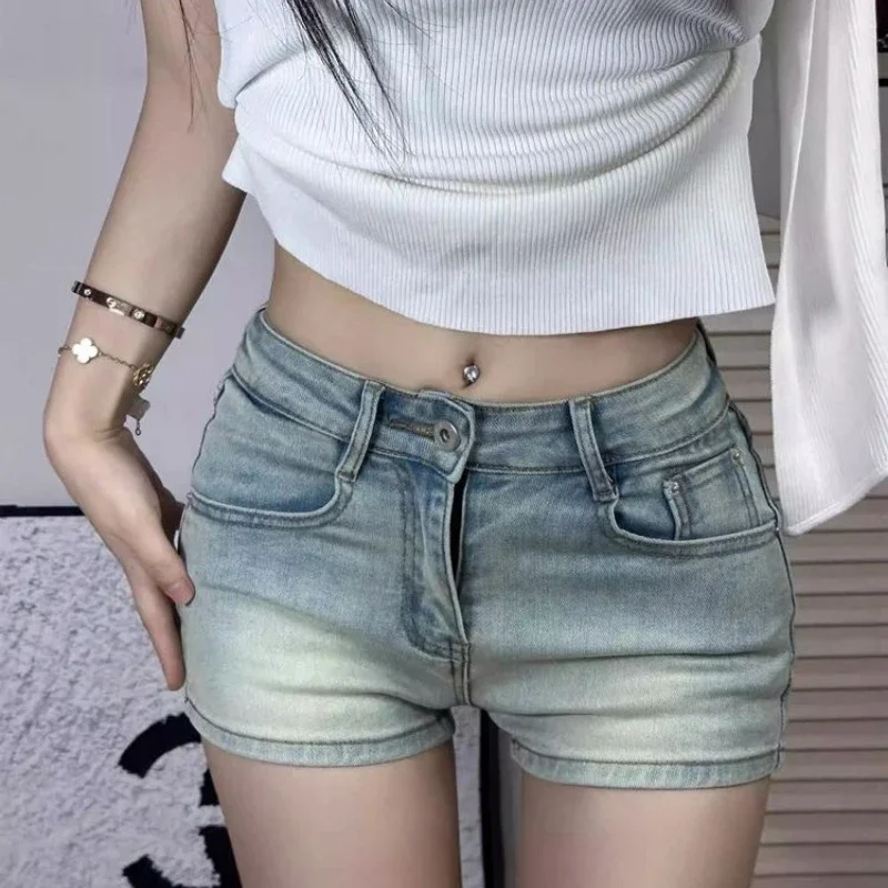Шорты женские джинсовые с карманами на талии уличные Короткие штаны из денима