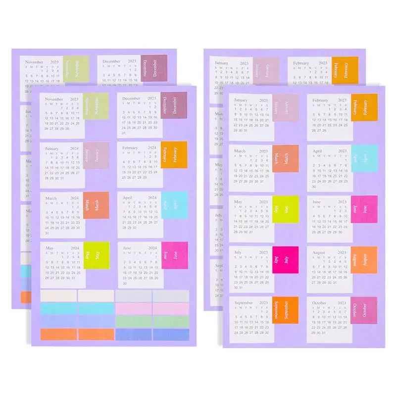 

4 Sheets Calendar Stickers Schedule Date Sticker Month Sticker Notepad Calendar Stickers