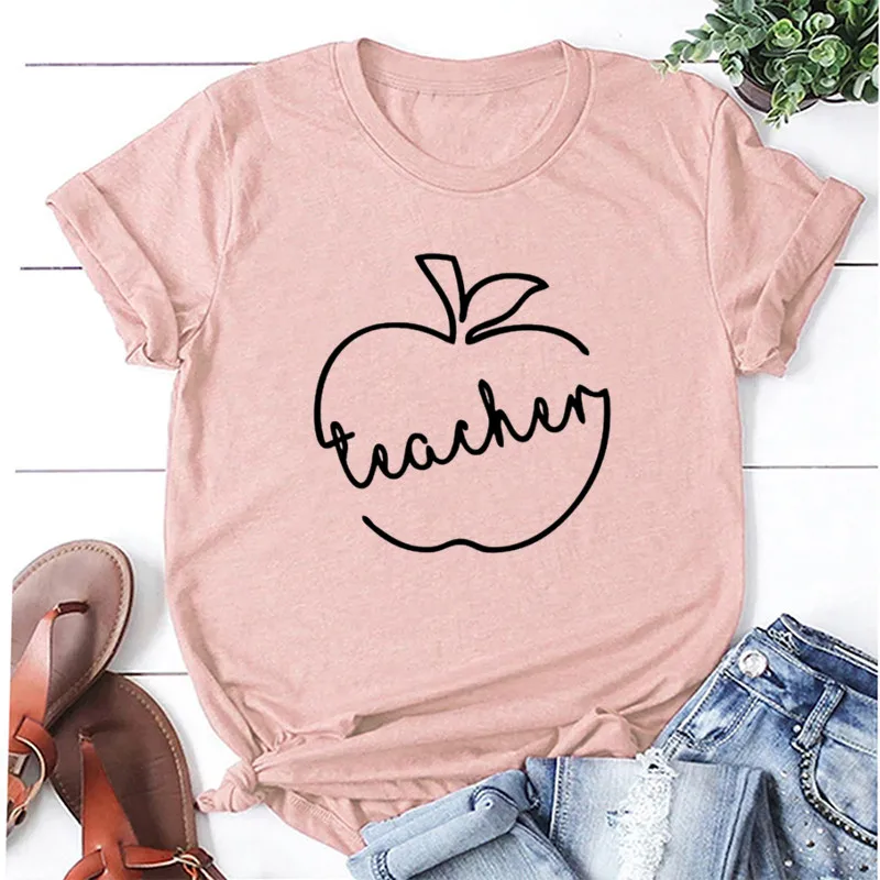 Back to School Teacher T-Shirt Cute Teacher Life Shirt Apple Teacher Shirts Teachers' Day Gift  Cotton O NeckShort-Sleeve Tees