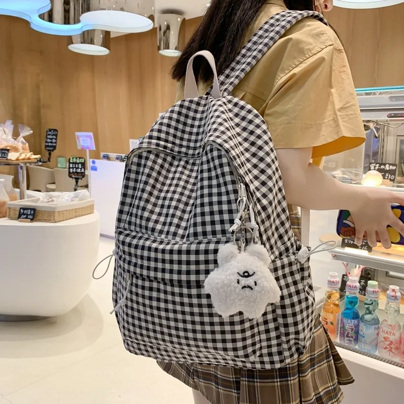 Женский рюкзак в стиле Харадзюку модные дорожные клетчатые рюкзаки из хлопка для