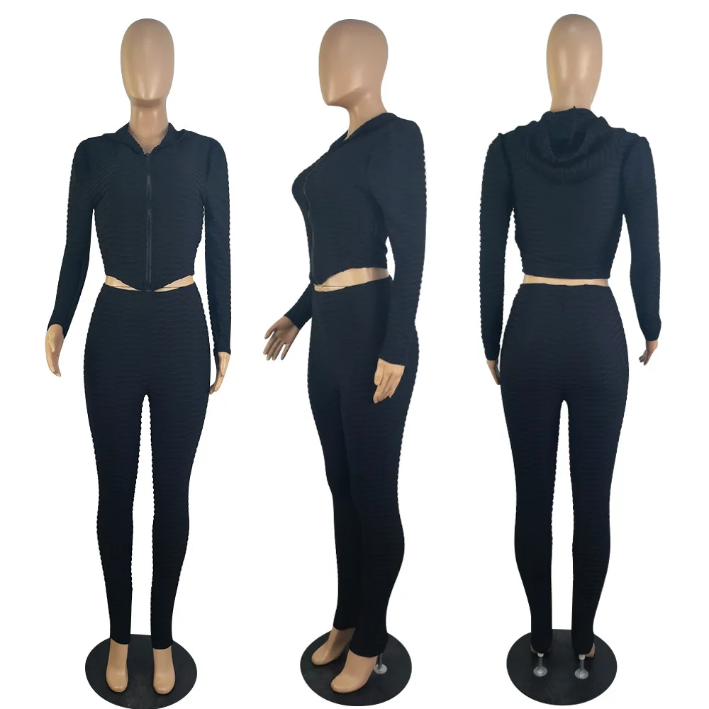 Winter Casual Women Tracksuit Two Piece Set Slim Bodycon Zipper Jacket Coat + Long Pencil Pants Clothes For Women Outfit