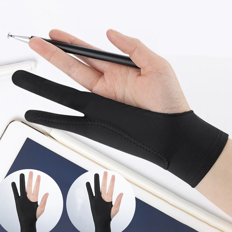 

1X перчатка для рисования для любого графического планшета, черная перчатка для рисования с 2 пальцами, защита от обрастания как для правой, так и для левой руки, черный, свободный размер