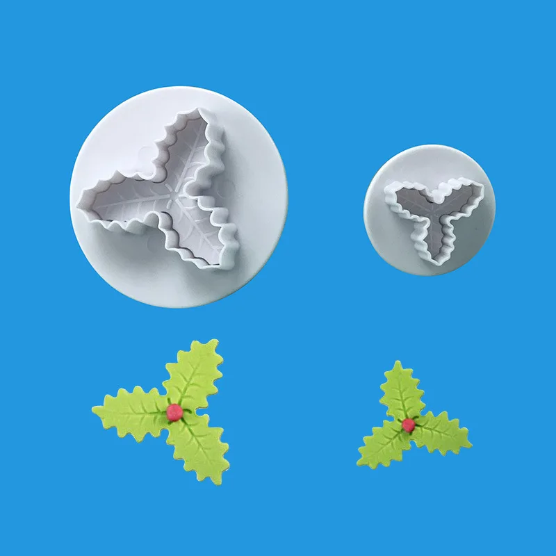 Набор из 2 штук для выпечки своими руками: пластиковый вырубной нож в форме рождественской остролистной сверхушки для куки и тортов - инструмент для тиснения выпечки в домашних условиях.