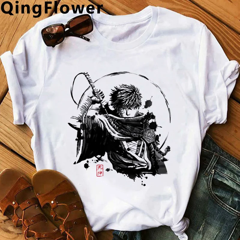 

Аниме отбеливатель Ichigo самурайская одежда Мужская винтажная Харадзюку кавайная одежда для пар повседневный летний топ футболки уличная од...