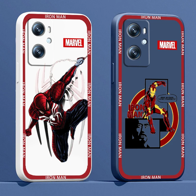 

Phone Case For OPPO Find X6 X5 X3 Lite A96 A94 A93 A77 A76 A74 A72 A57 A53S A16 5G Marvel SpiderMan Iron Man Logo Liquid Rope