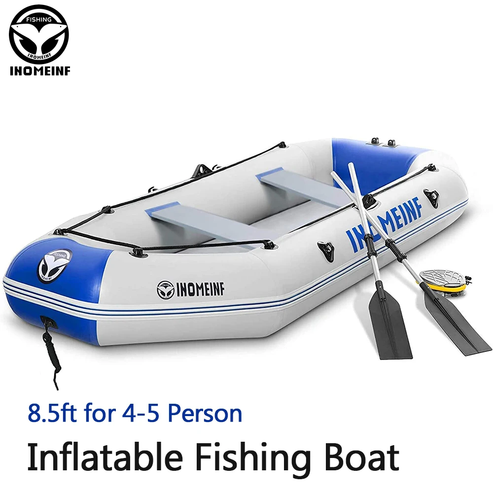 

8.5ft Inflatable Fishing Boat With Motor 3-4 person Kayak Rowing 3 Layer PVC Laminated Wear-resistant Watersports Dinghy Boats