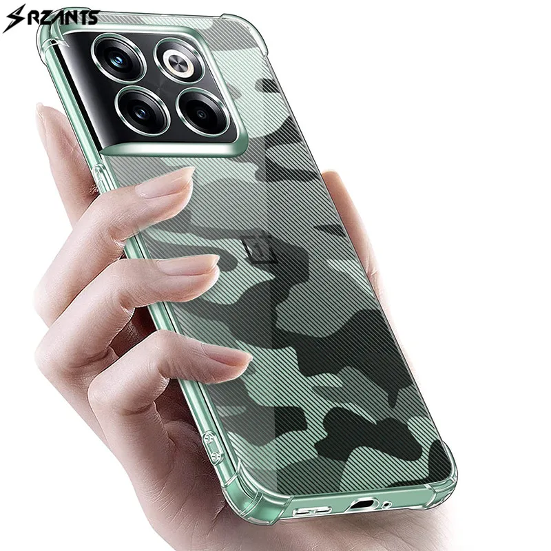 

Rzants case for OnePlus 10T 10 Pro Four Cornor Strong Shockproof Half Clear Camouflage Cover