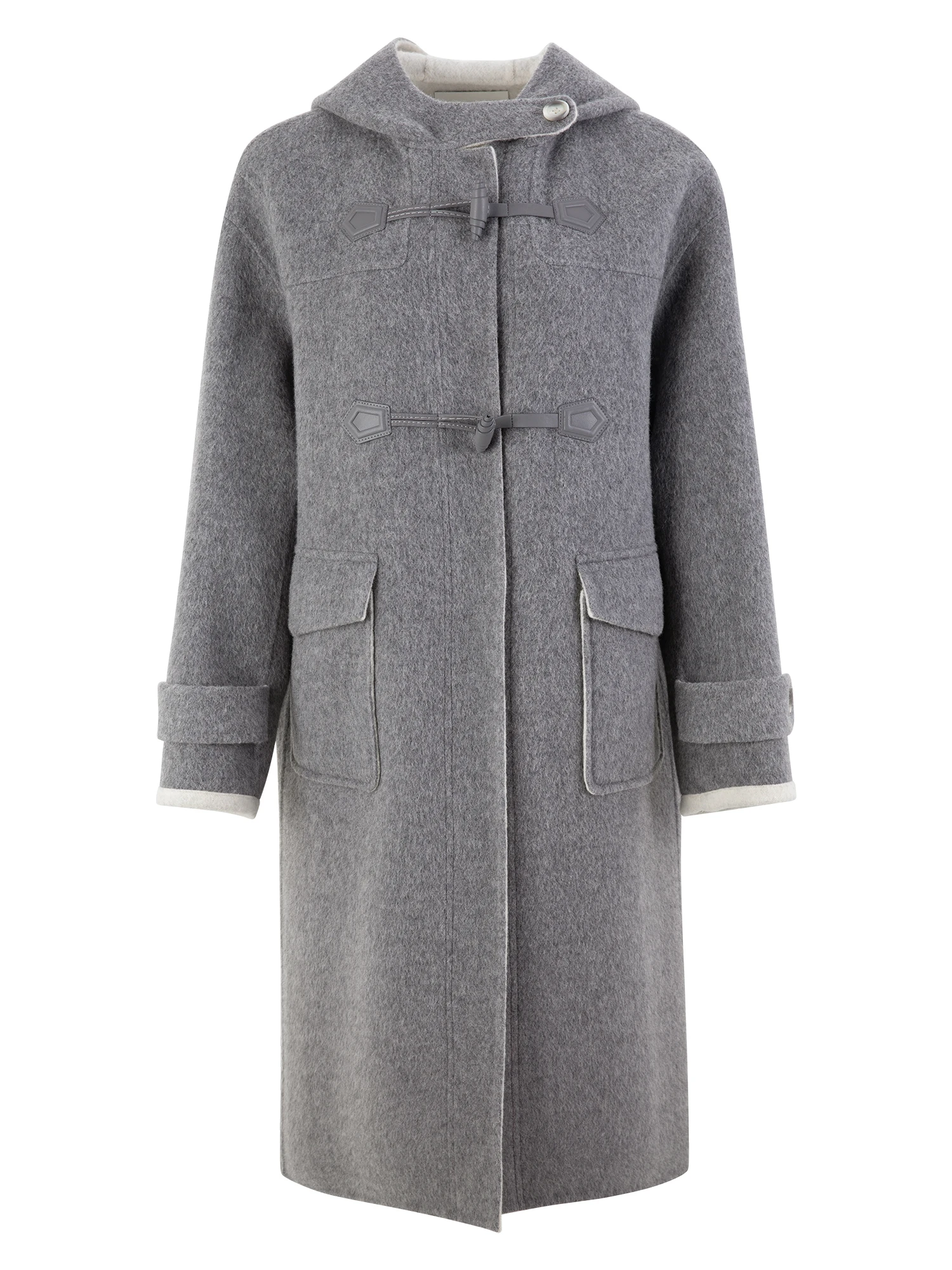 ZIQIAO маленького размера серое корейское шерстяное пальто на пуговицах с рогом