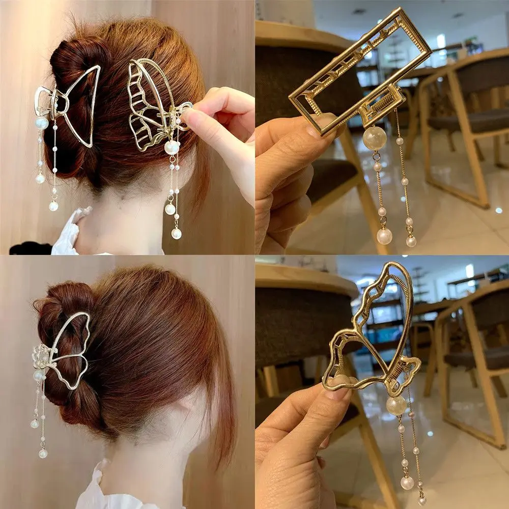 

Women Hair Accessorie Vintage Metal Hairpin Headwear Hair Claws Crab Clips Long Tassel Pendant