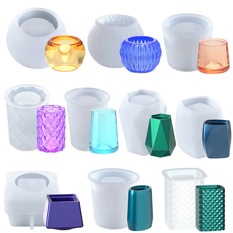 

Small Flowerpot Cement Silicone Molds DIY Craft 10 Styles Storage Bottle Candle Holder Cup Epoxy Resin Mold for Concrete Pen Box